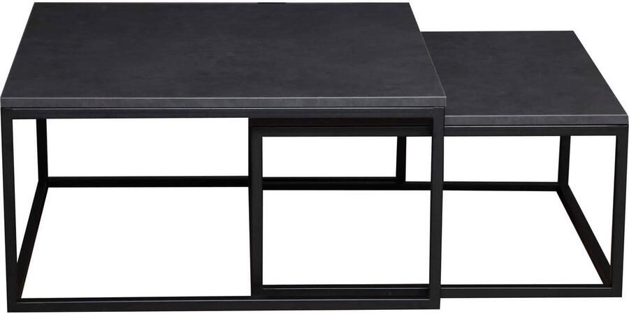 NoaHome Caldera Salontafel Zwart – Luxe Vierkante Houten Tafel met Industrieel Metaal Frame