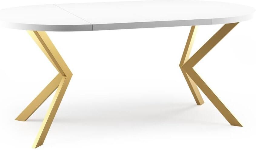 NoaHome Celestara Ronde Uitschuifbare Eettafel Goud & Wit – Luxe Design Eettafel voor 8-10 Personen – Hout met Fineer & Metaal – Robuuste Stijlvolle Uitschuifbare Tafel