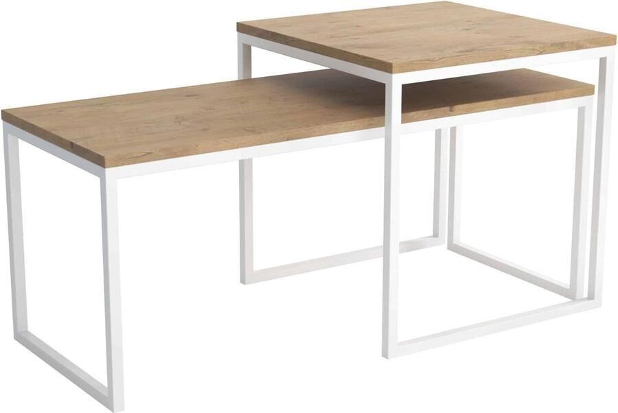 NoaHome Elara Salontafel Goud Eiken – Stijlvolle Industriële Salontafel van Hout en Metaal – Rechthoekige Design Tafel voor Woonkamer