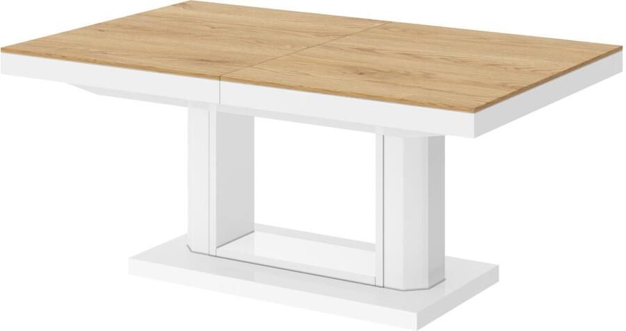 NoaHome Elara Uitklapbare Salontafel tot Eettafel Eiken Wit Hoogglans