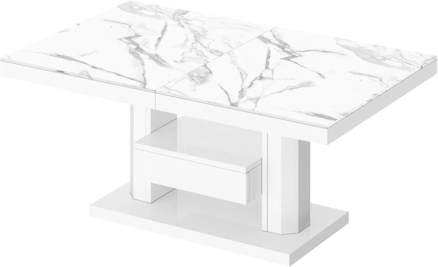 NoaHome Elara Uitklapbare Salontafel tot Eettafel Marmer Wit