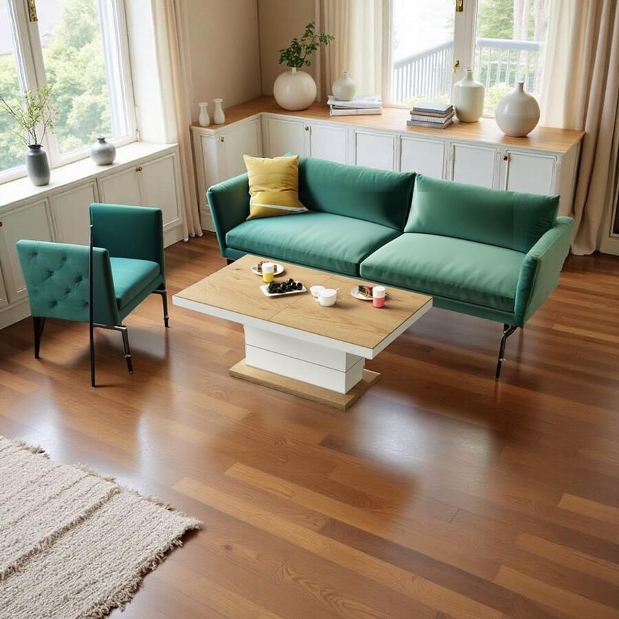 NoaHome Elara Uitschuifbare en In Hoogte Verstelbare Salontafel Eiken Wit Hoogglans