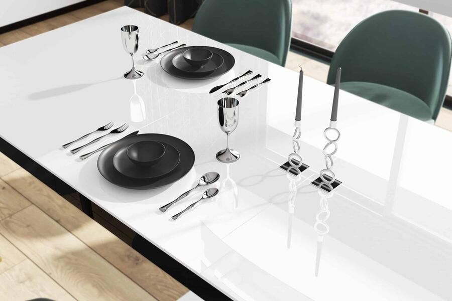 NoaHome Élysienne Uitschuifbare Eettafel – Wit Hoogglans – 160‑256 x 89 x 75 cm