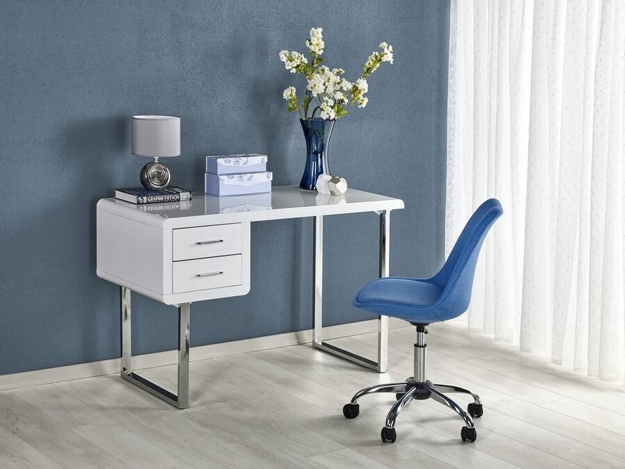 NoaHome Exotisch Kunst‑ en Werkmeubel Vailhauquès Elegance Bureau Wit – Modern Design Bureau in Wit met Zilveren Stalen Onderstel – Blad van Houtfineer – Afm. 120×55×76 cm – Voorstijlvol Thuiswerken & Luxe Interieur