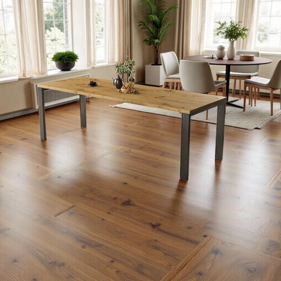 NoaHome Herrere Uitschuifbare Eettafel – Ambachtelijk Eiken Rechthoekig Geschikt voor 12 personen Tomasso Tables