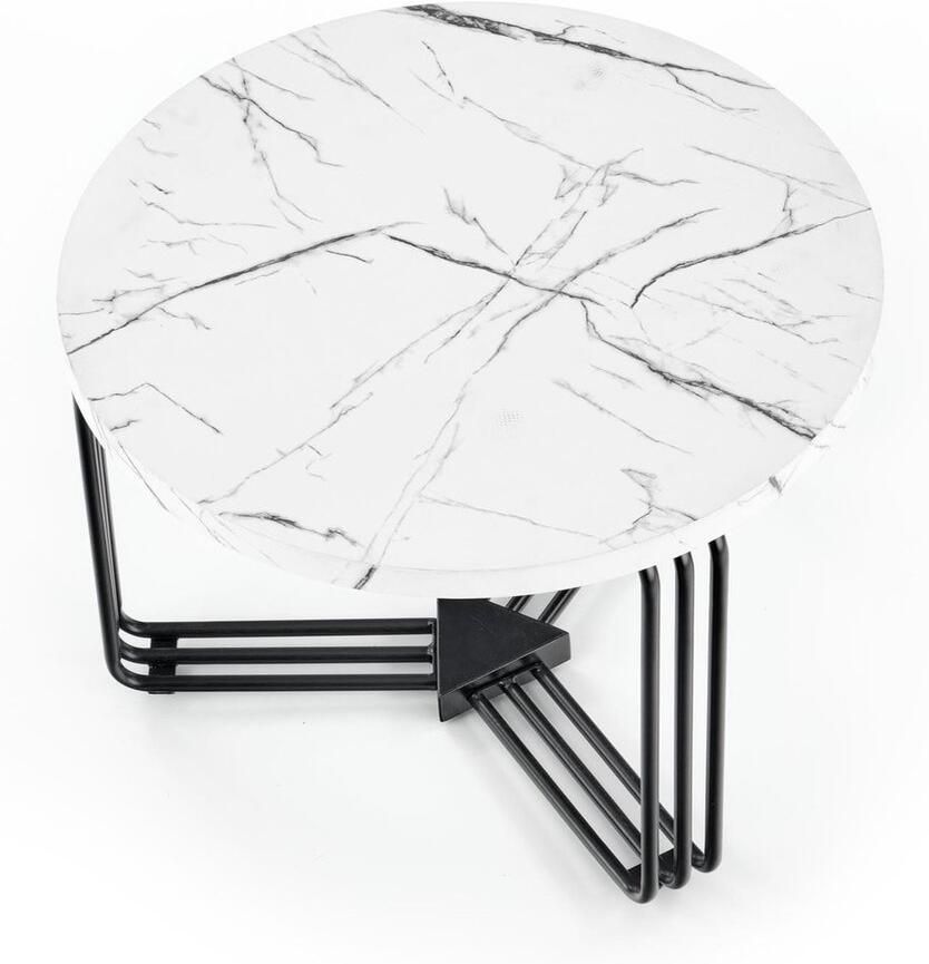 NoaHome Lagamas Salontafel Marmerlook Wit – Rond – 55x55x41 cm – Hout met fineer & Stalen Frame – Moderne Design Tafel voor Woonkamer – Tomasso Tables - Foto 2