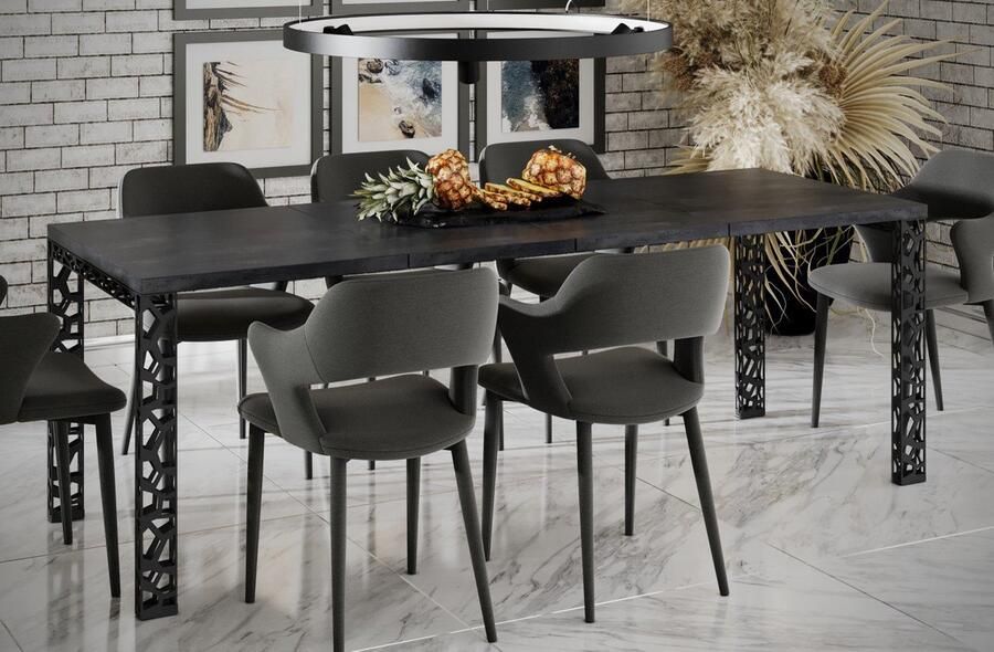 NoaHome LavaroLux Uitschuifbare Eettafel Betonlook – Rechthoekige Eetkamer Tafel Uitschuifbaar 12 Personen – Houtfineer & Beton Kleur – Industrieel Design – Verstelbare Lengte 80‑170 80‑215 130‑220 130‑265 × 80 × 76 cm