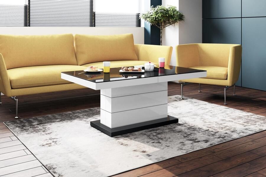 NoaHome Liora Eleganza Uitschuifbare In Hoogte Verstelbare Salontafel – Wit Hoogglans & Zwart Hoogglans – Luxe Design Salontafel