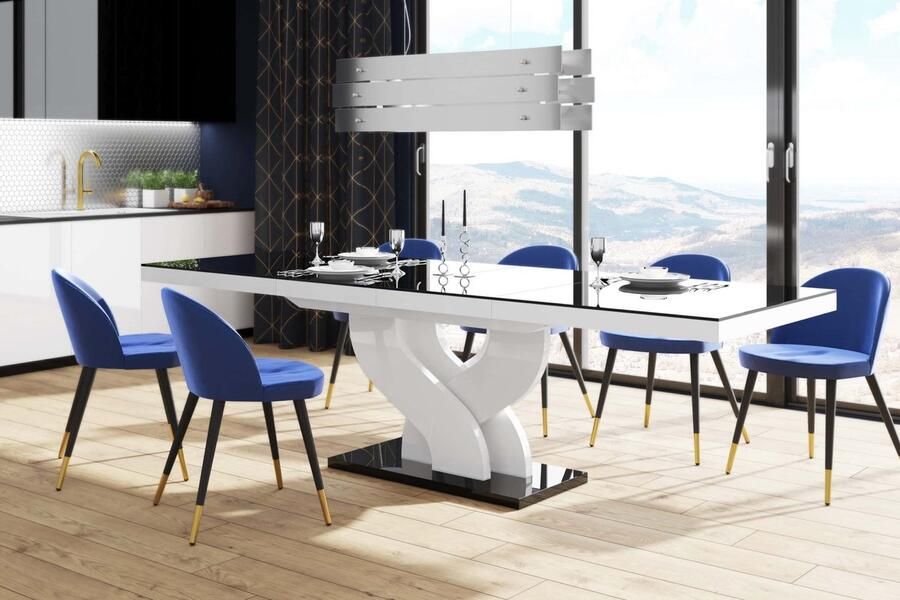 NoaHome Liora Uitschuifbare Design Eettafel Zwart Hoogglans –