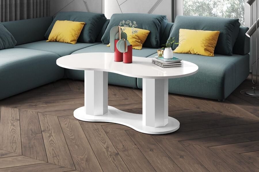 Tomasso Mussidan Salontafel Wit Hoogglans Modern Houten Tafel 128x70x50 cm Stijlvolle en Stevige Living Room Koffietafel