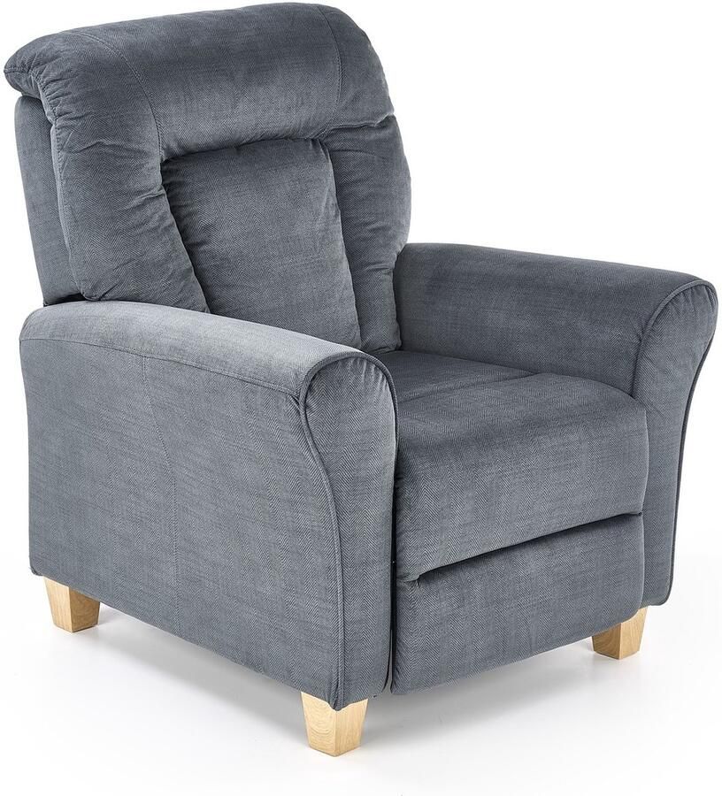 NoaHome naam: Azura Luxe Fauteuil – Blauw-Grijs Stof met Beukenhout Onderstel