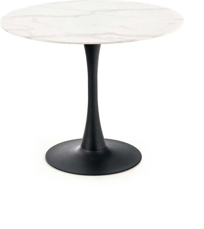 NoaHome Reyssouze Eettafel Marmerlook Wit Rond 90x90 cm Glas & Staal 2 Personen