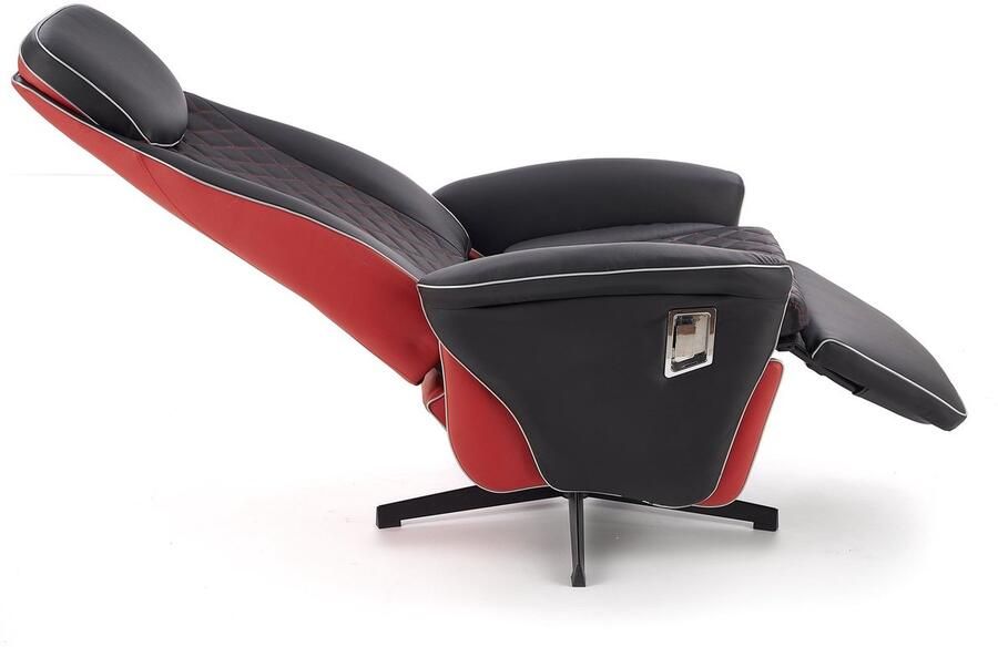 NoaHome Selongey Fauteuil Zwart-Rood – Luxe Design Fauteuil met Eco-Leren Bekleding en Stalen Onderstel