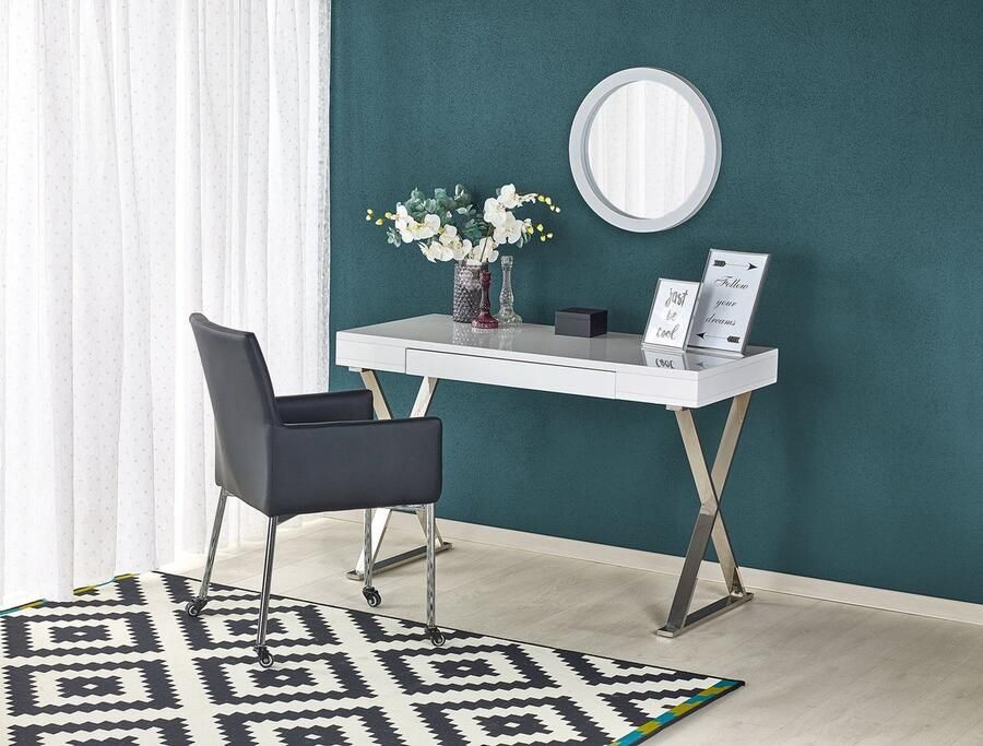 NoaHome Serenéa Bureau Wit – Elegante Bureau met Fineerblad & Zilveren Onderstel (120×55 cm)