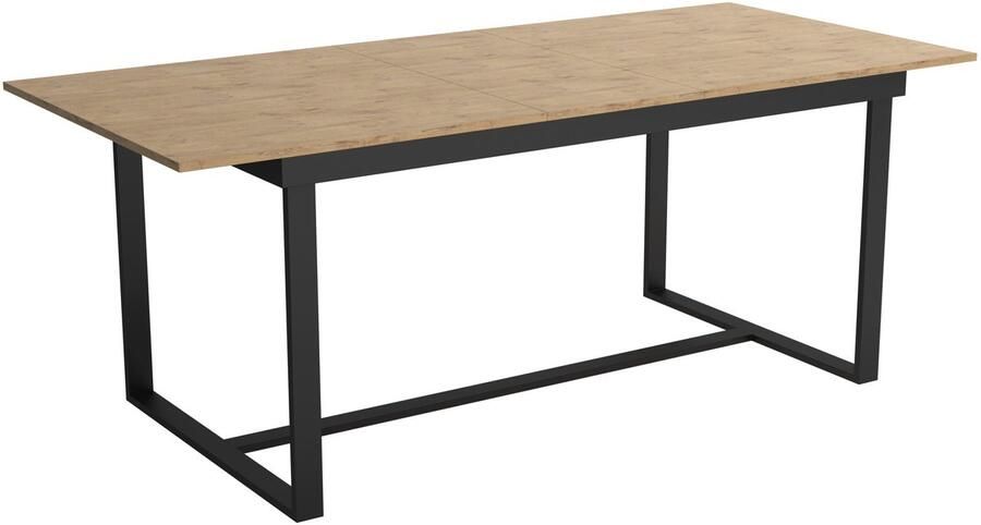 Lux Uitschuifbare Eettafel Natuurlijk Eiken – Rechthoekig – Hout met Fineer & Metaal – 120-280 cm – Geschikt voor 4 t m 12 Personen – Industrieel & Modern Design