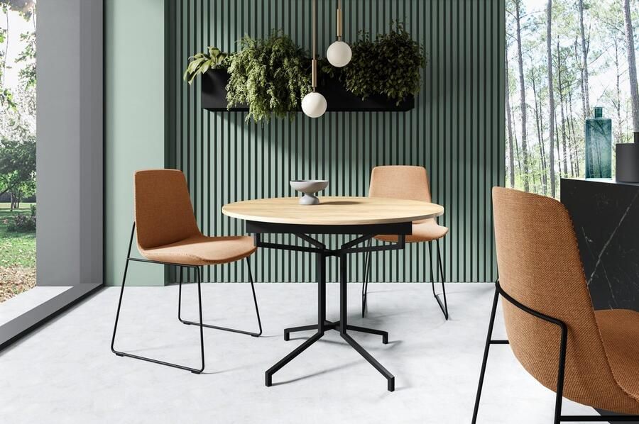 NoaHome Zafira Luxe Uitschuifbare Ronde Eettafel Goud Eiken – Eettafel voor 10 Personen – Industrieel Design – Hout Fineer & Metaal