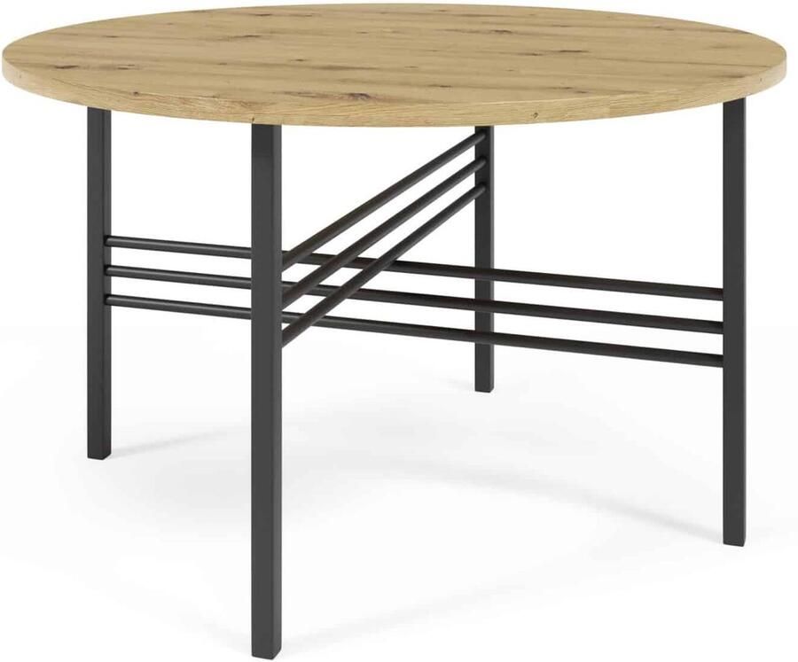 NoaHome Zafiro Salontafel Natuurlijk Eiken – Industrieel Design Houten Salontafel met Metaal Onderstel – Ronde Salontafel 75 x 75 x 50 cm – Stijlvolle Woonkamer Meubel