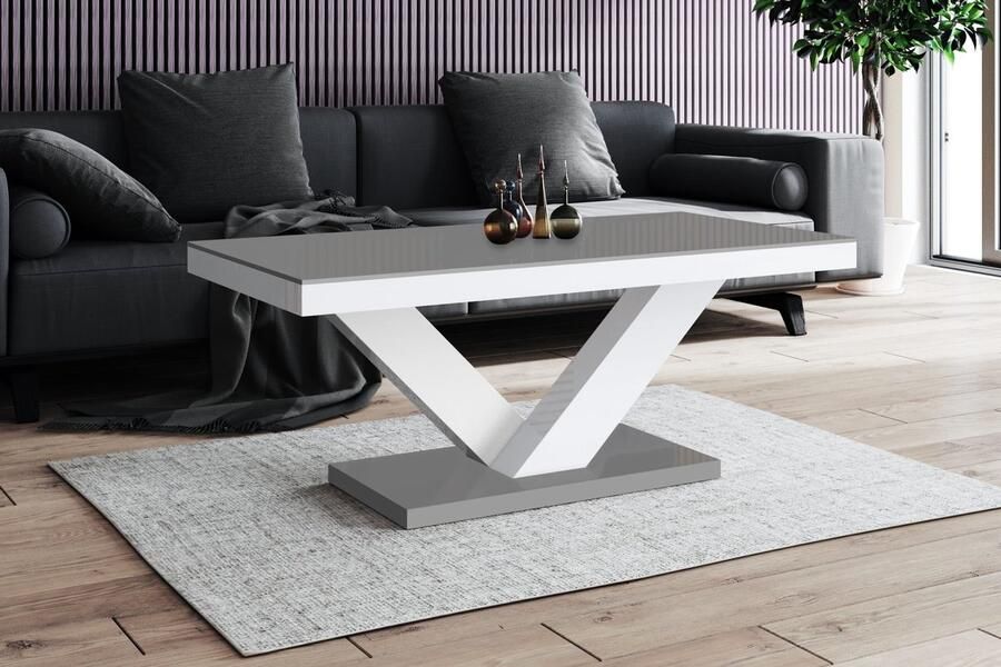 NoaHome ZafiroX Salontafel Grijs Hoogglans – Luxe Moderne Houten Salontafel met Fineer Design Rechthoekig Meubelstuk voor Woonkamer – Hoogwaardige Afwerking & Stabiel Frame