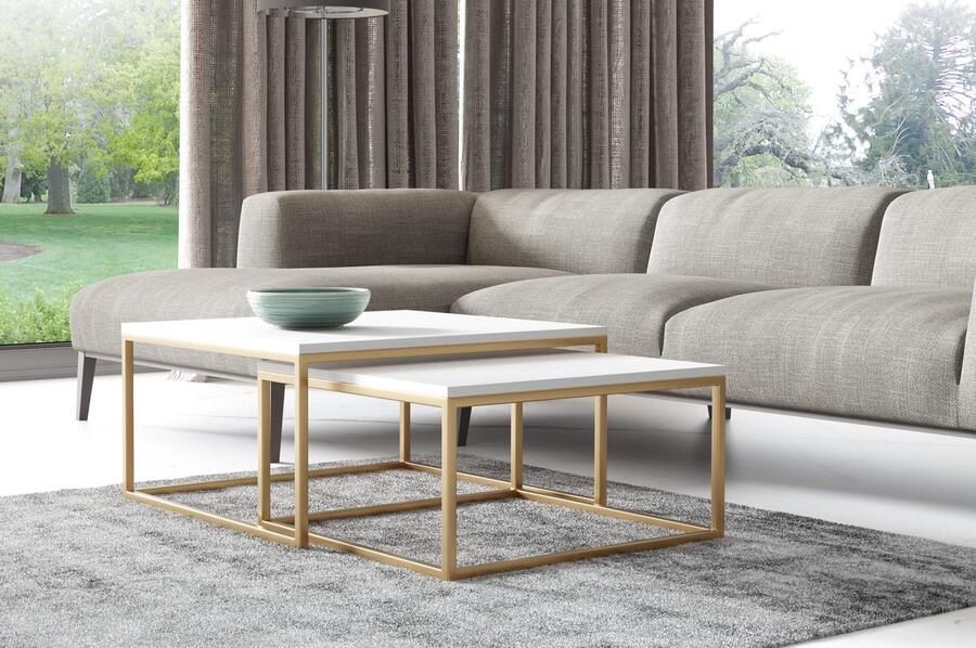 NoaHome Zahara Salontafel Goud-Wit – Luxe Houten Salontafel met Metaal Frame – Stijlvol en Duurzaam Design voor Woonkamer