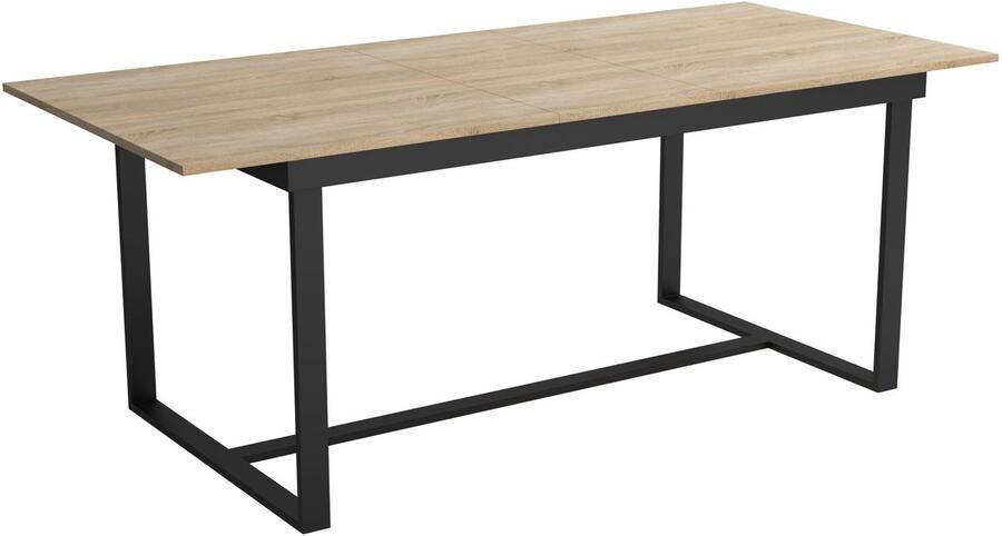 NoaHome “Zenzora Exotica” Uitschuifbare Eettafel – Goud Eiken Fineer Industrieel Metaal 120–280 cm Lengte (Voor 4–12 Personen)