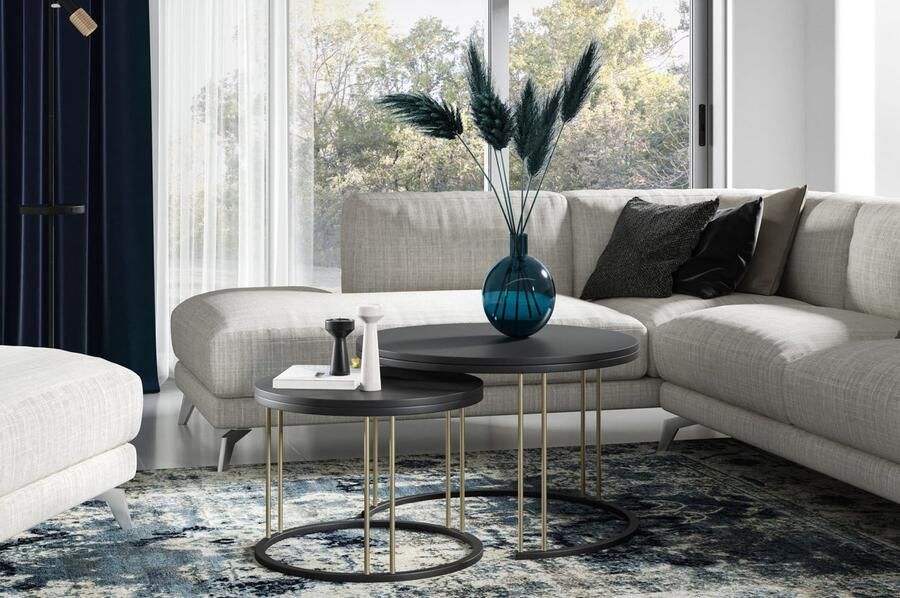 NoaHome Zephyria Salontafel – Zwart Fineer & Staal Rond Design – Industrieel Elegant & Duurzaam