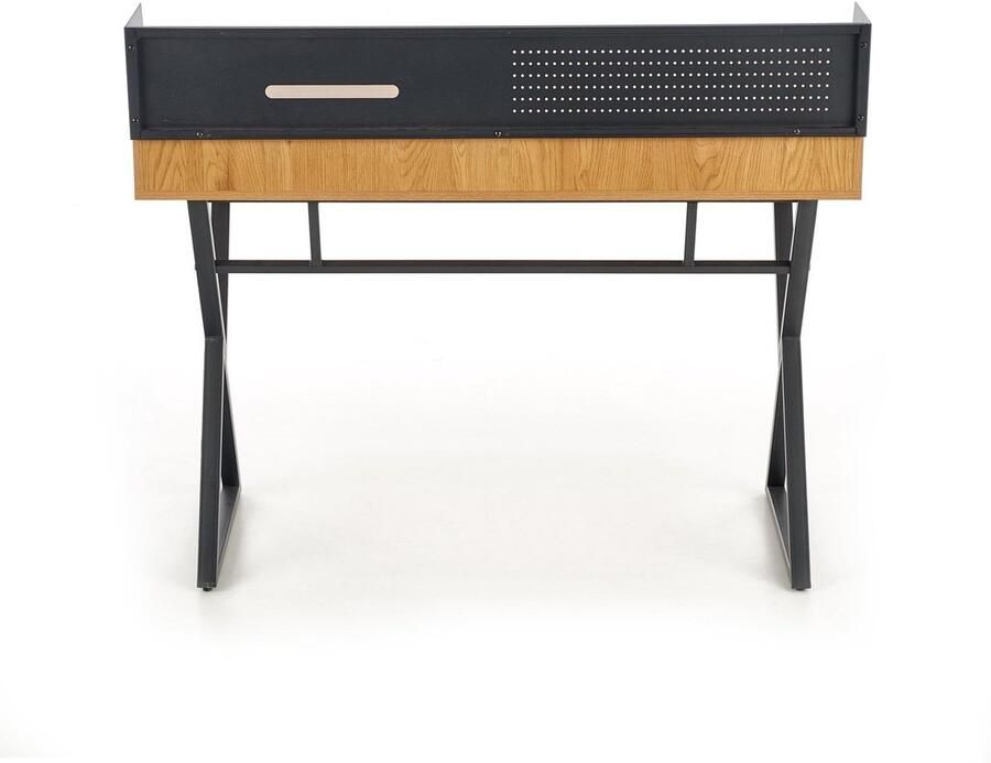 NoaHome “Zyphera Elegance” Bureau Sonoma & Zwart – Modern Design Bureau 110 × 51 × 90 cm – Stalen Onderstel & Houten Fineer Blad – Stoer & Functioneel Thuiswerk Bureau