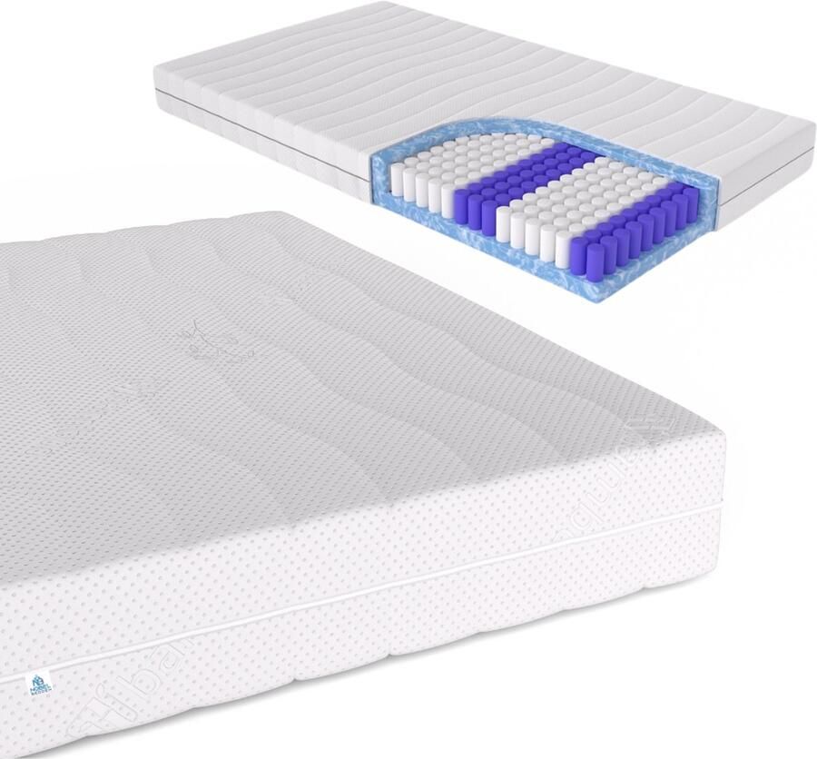 Nobel Bedden 120x200x21 HR 45 Pocketvering matras Wit Bamboe 120x200x21