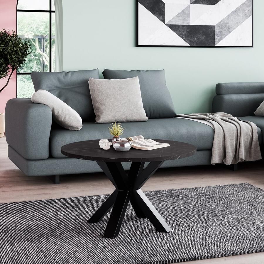 Neew by George Azzar Neew by George Azzar – Design Salontafel NOE Ø58 cm – Zwart Marmer Rond Tafelblad – Metalen Spinpoot – Industrieel & Modern – Bijzettafel Koffietafel – Compact & Stevig – Luxe Meubel voor Woonkamer Lounge Slaapkamer