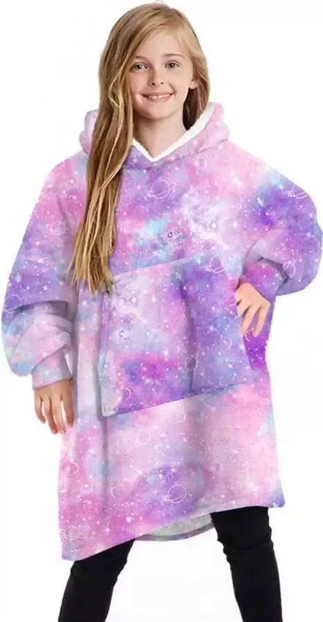 Nok Nak Snuggle fleece hoodie Plaid7 deken tie dye -met mouwen- bank hoodie- chill hoodie- tiktok trends- -GALAXY!