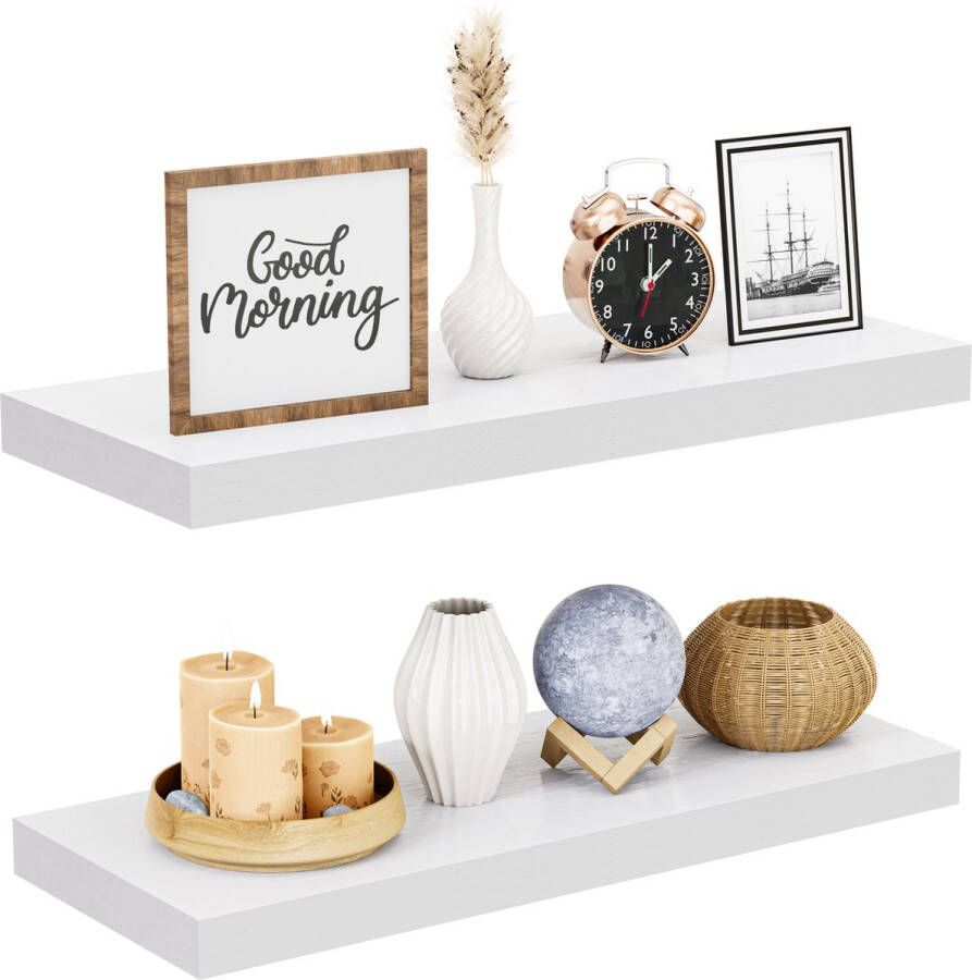 Nolad Wandplank 2-Delig Wandrek Boekenplank Industrieel Zwevend 60 x 23.6 x 3.5cm Inc bevestigingmaterialen Wit