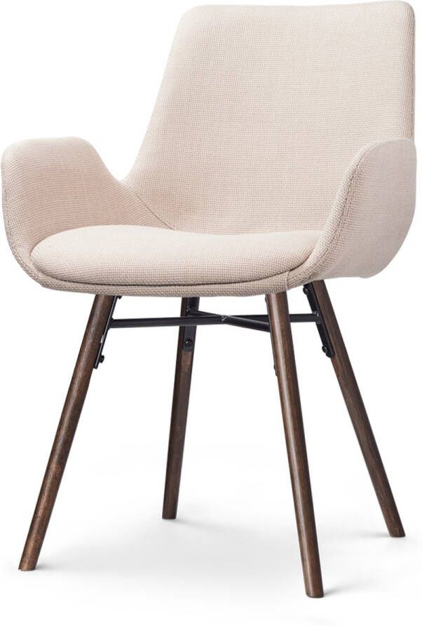 Nolon Nena-Eef Eetkamerstoel Beige Armleuningen Stof Houten Poten Walnoot Lage Armleuning Design Scandinavisch Comfortabel
