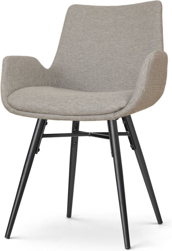 Nolon Nena-Eef Eetkamerstoel Warm Grijs Armleuningen Stof Zwarte Houten Poten Lage Armleuning Design Scandinavisch Comfortabel