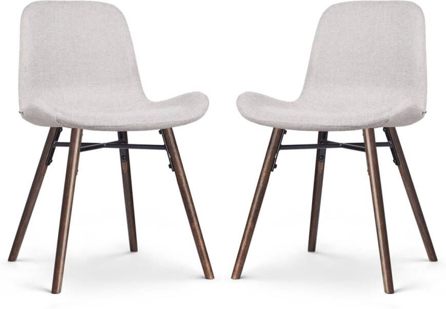 Nolon Nena-Fé Eetkamerstoelen Set van 2 Beige Stof Houten Poten Walnoot Kleur