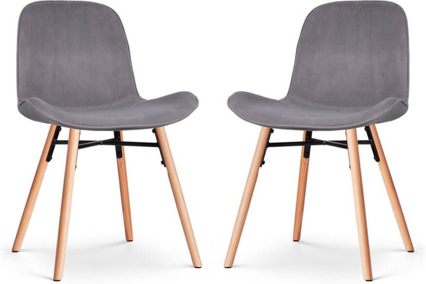 Nolon Nena-Fé Eetkamerstoelen Set van 2 Velvet Grijs Fluweel Stof Houten Poten Naturel Scandinavisch - Foto 1