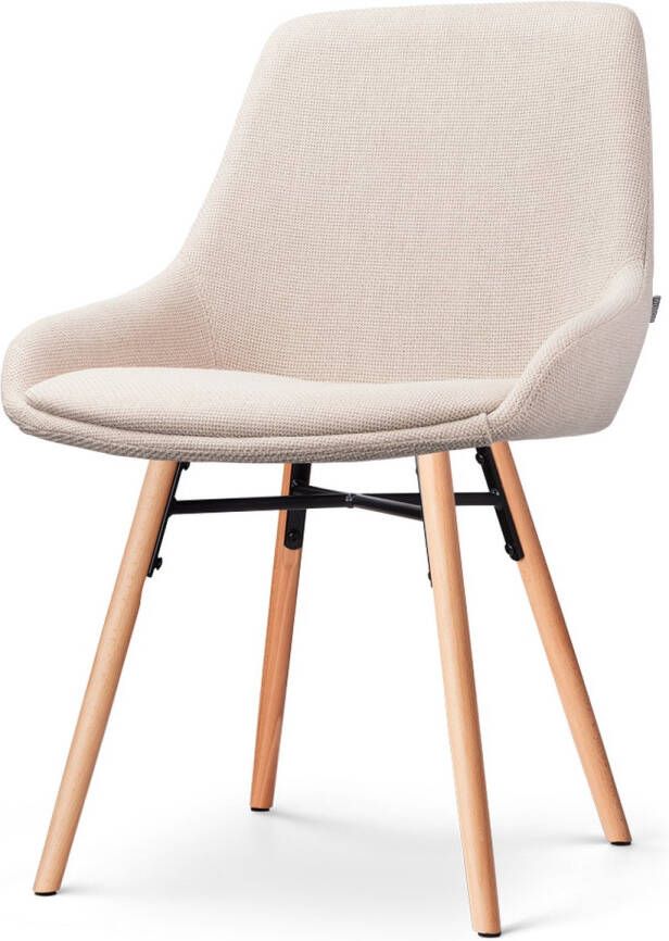 Nolon Nena-Isa Eetkamerstoel Beige Stof Zonder Armleuning Houten Poten Scandinavisch Comfortabel