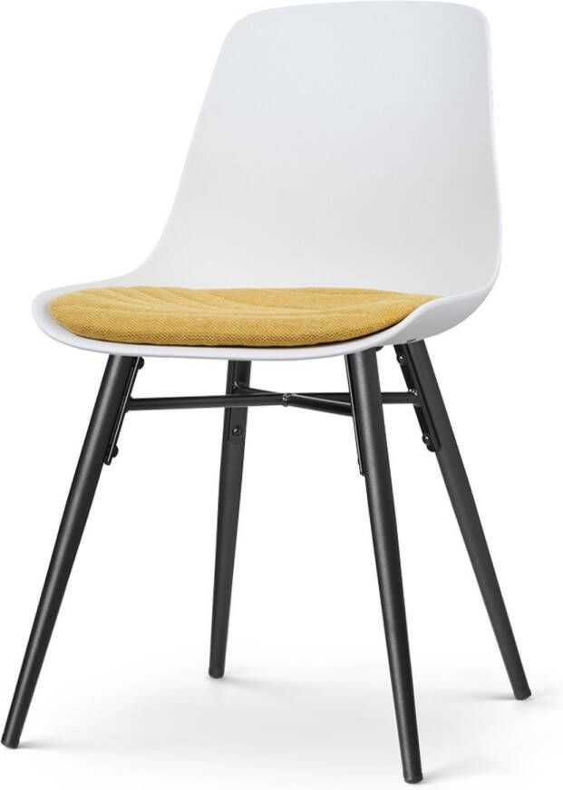 Nolon Nena-Liv Eetkamerstoel Wit met Okergeel Zitkussen Kunststof Zitting Zwarte Houten Poten