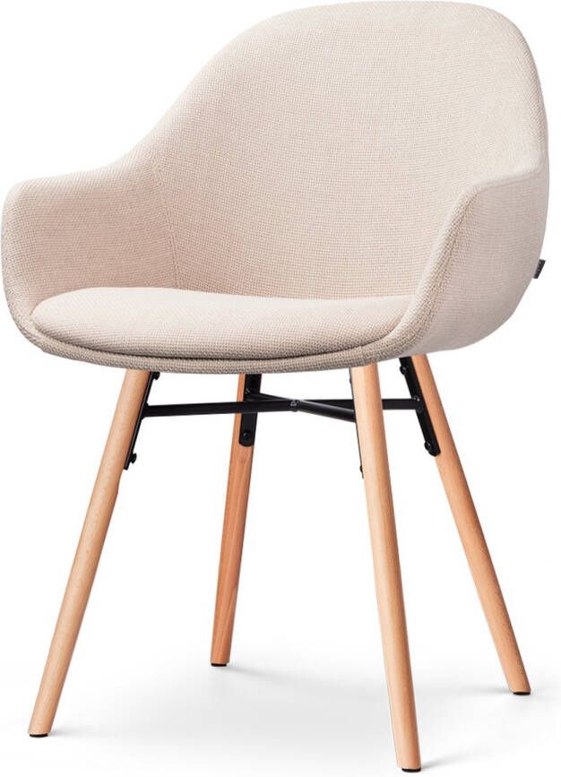 Nolon Nena-Mae Eetkamerstoel Beige met Armleuningen Stof Houten Poten Design Scandinavisch Comfortabel