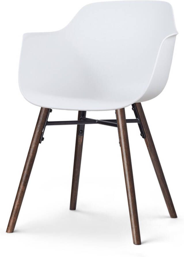 Nolon Nena-Puk Eetkamerstoel Wit met Armleuning Kunststof Zitting Houten Poten Walnoot Kuipstoel met Armleuning