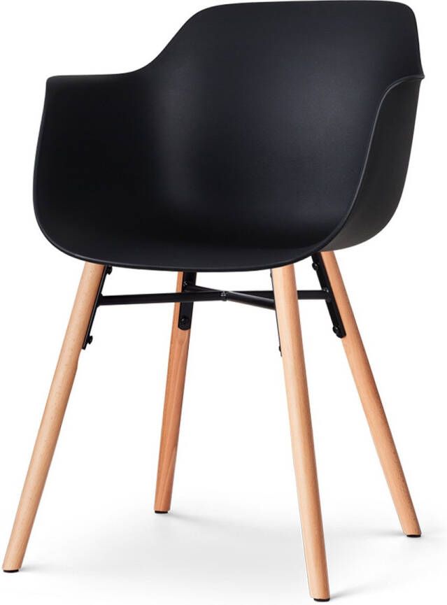 Nolon Nena-Puk Eetkamerstoel Zwart met Armleuning Kunststof Zitting Houten Poten Kuipstoel met Armleuning