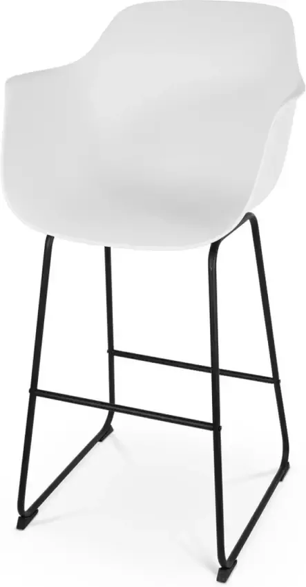 Nolon Nino-Puk Barkruk Wit met Armleuning Kunststof Zwart Onderstel 75 cm Barkruk met Rugleuning - Foto 3