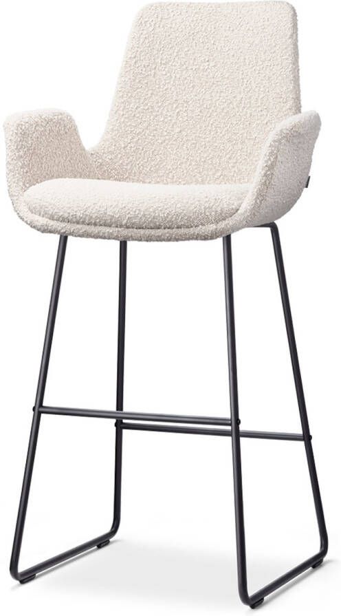 Nolon Nino-Eef barkruk bouclé beige met armleuning zwart onderstel 75 cm barkruk met rugleuning lage armleuning design scandinavisch comfortabel