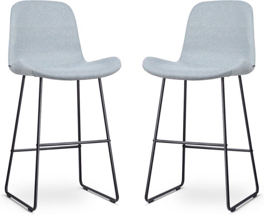 Nolon Nino-Fé Barkrukken Set van 2 Lichtblauw Zwart Onderstel 75 cm Barstoel met Rugleuning Stof Keuken