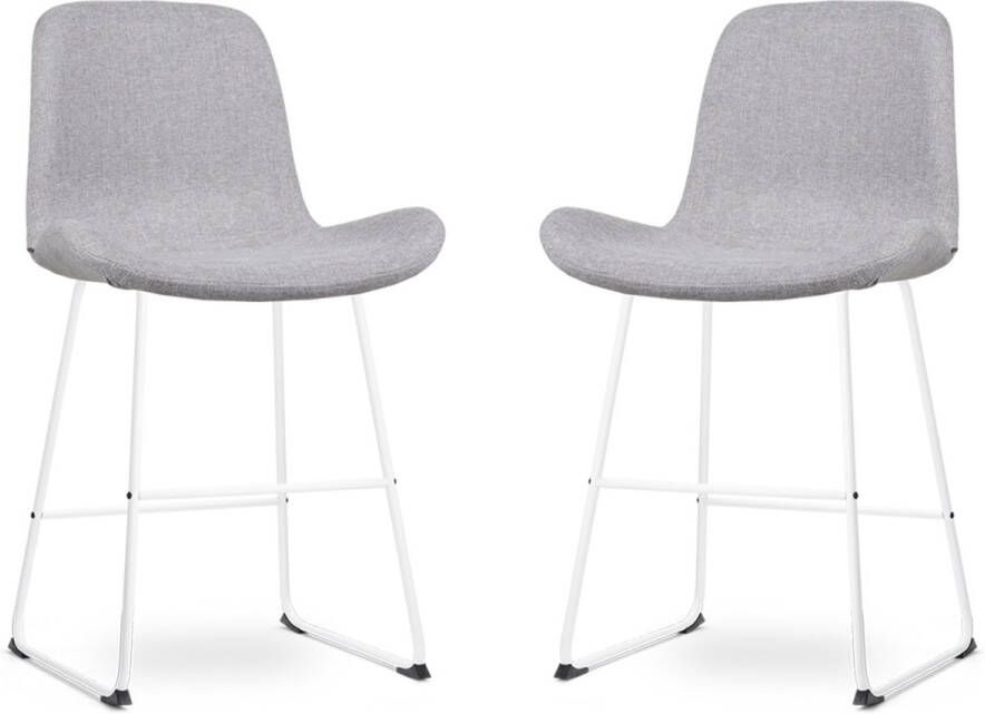 Nolon Nino-Fé Barkrukken Set van 2 Lichtgrijs Wit Onderstel 65 cm met Rugleuning Stof Kookeiland