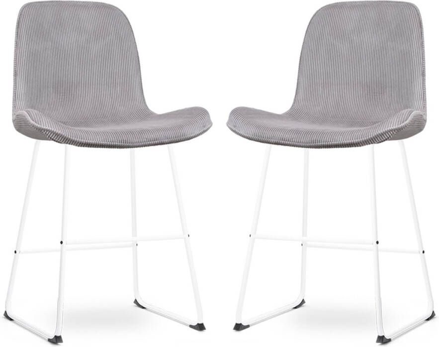 Nolon Nino-Fé Barkrukken Set van 2 Ribstof Warm Grijs Wit Onderstel 65 cm met Rugleuning Stof Kookeiland