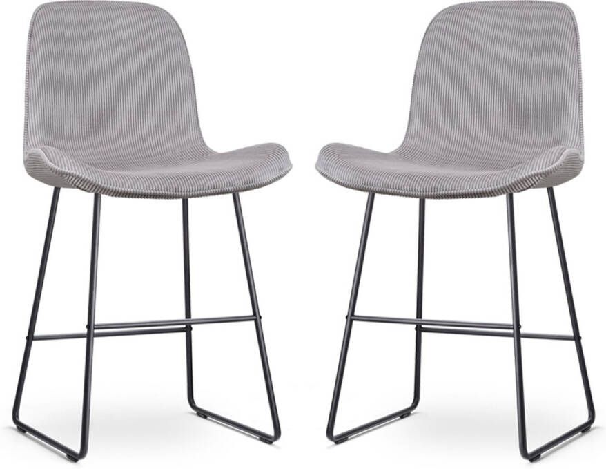 Nolon Nino-Fé Barkrukken Set van 2 Ribstof Warm Grijs Zwart Onderstel 65 cm met Rugleuning Stof Kookeiland