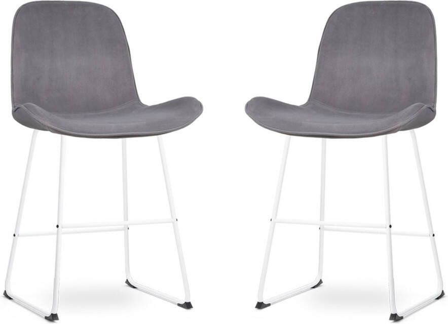 Nolon Nino-Fé Barkrukken Set van 2 Velvet Grijs Wit Onderstel 65 cm Kookeiland met Rugleuning Velours