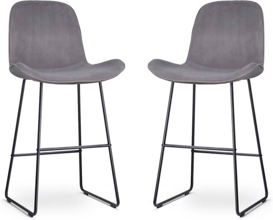 Nolon Nino-Fé Barkrukken Set van 2 Velvet Grijs Zwart Onderstel 75 cm Velours Barstoel Keuken
