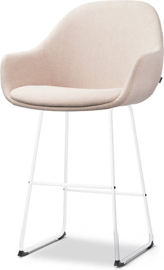 Nolon Nino-Mae Barkruk Beige Wit Onderstel 65 cm Stof Voor Kookeiland met Rugleuning Design Scandinavisch Comfortabel - Foto 2