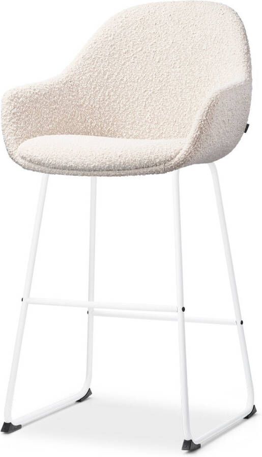 Nolon Nino-Mae Barkruk Bouclé Beige Wit Onderstel 65 cm Stof Voor Kookeiland met Rugleuning Design Scandinavisch Comfortabel