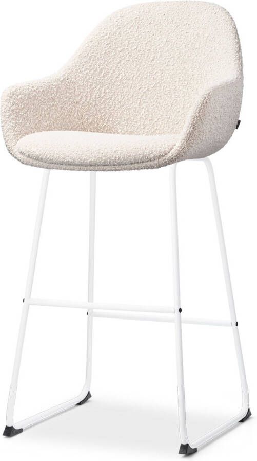 Nolon Nino-Mae barkruk bouclé beige wit onderstel 75 cm hoge kruk barkruk met rugleuning design scandinavisch comfortabel